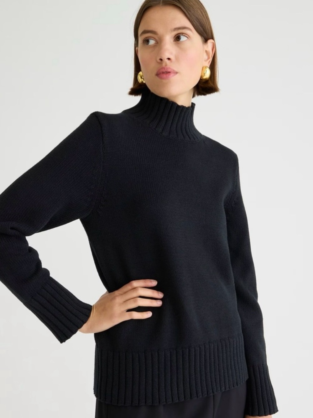 J.CREW Black Cotton Turtleneck Sweater Sz Medium Classic Preppy Business Casual